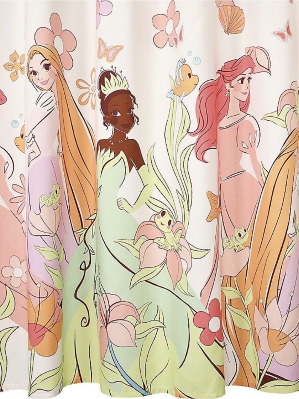 Disney Princesses Shower Curtain in Pastel Pink, Mint & Peach Floral